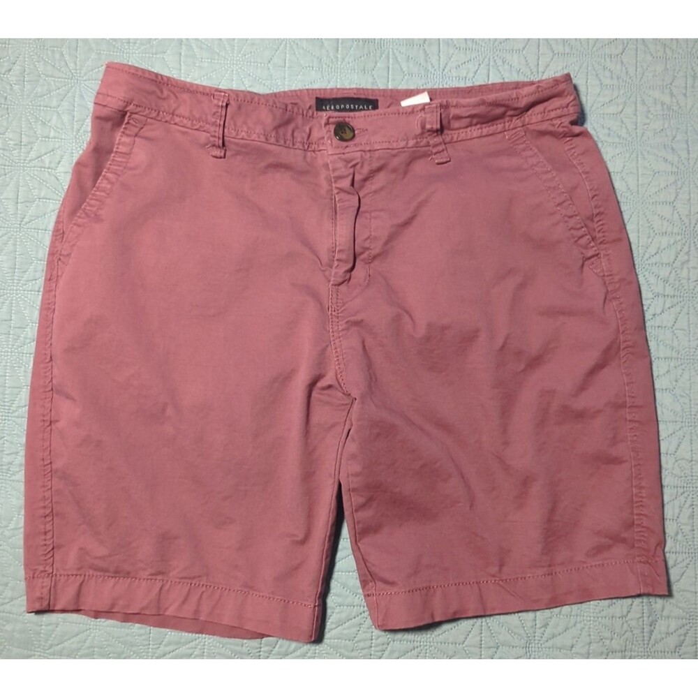 Aeropostale Men's Chino Shorts Size 34 Burgundy Flat Front Cotton Twill Stretch